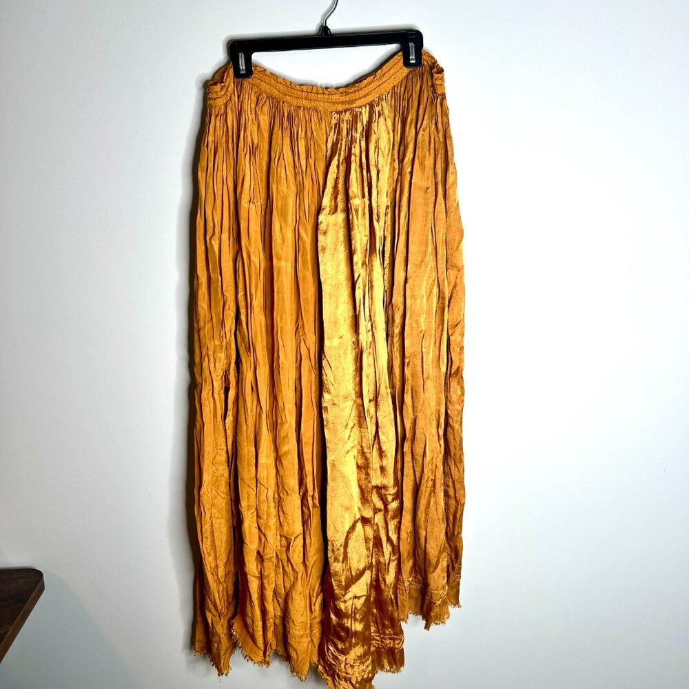 Free People FP One Golden Mustard Yellow Crinkle Maxi Skirt Bohemian Ethereal S - Picture 5 of 5